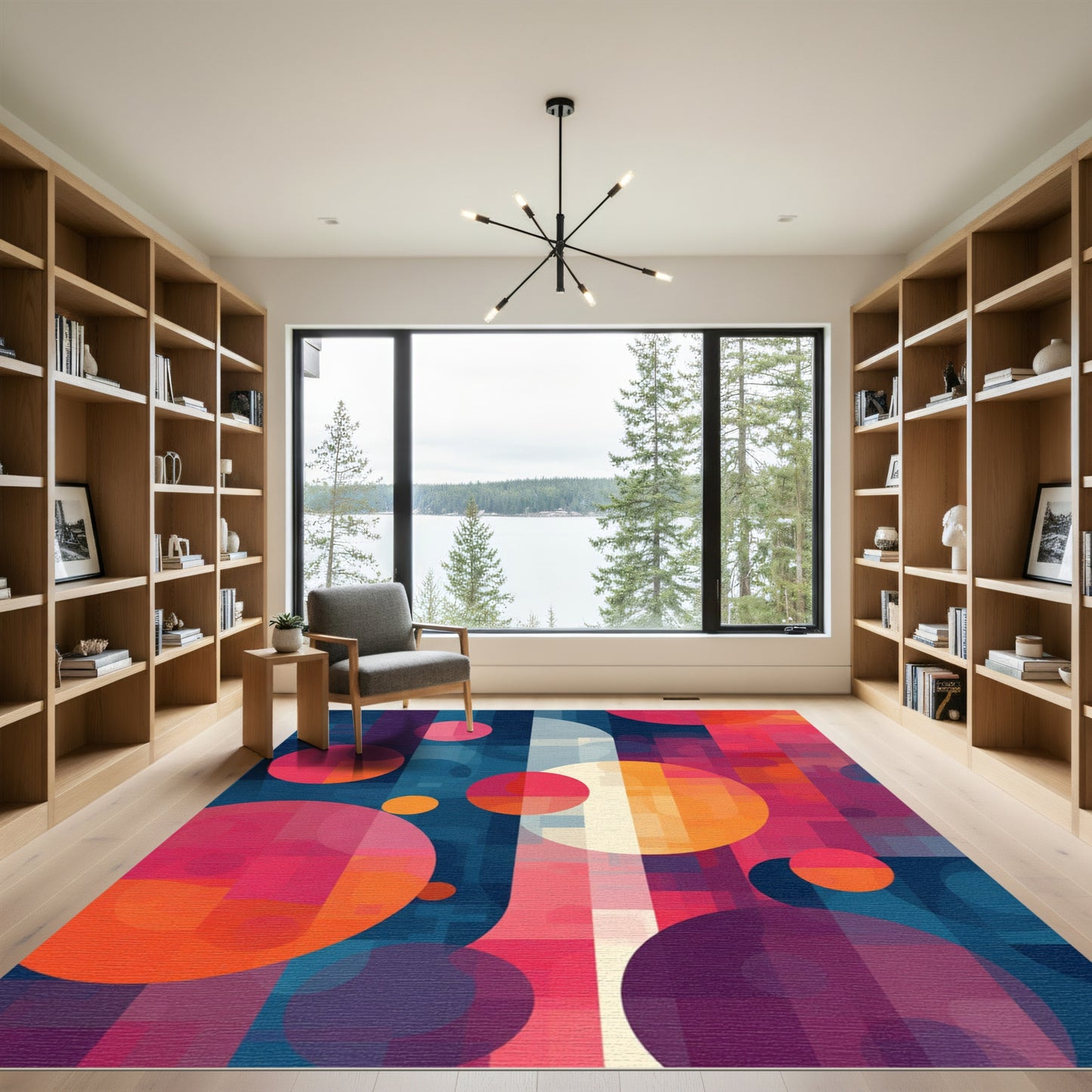 Colorful Abstract Circles and Squares Rug