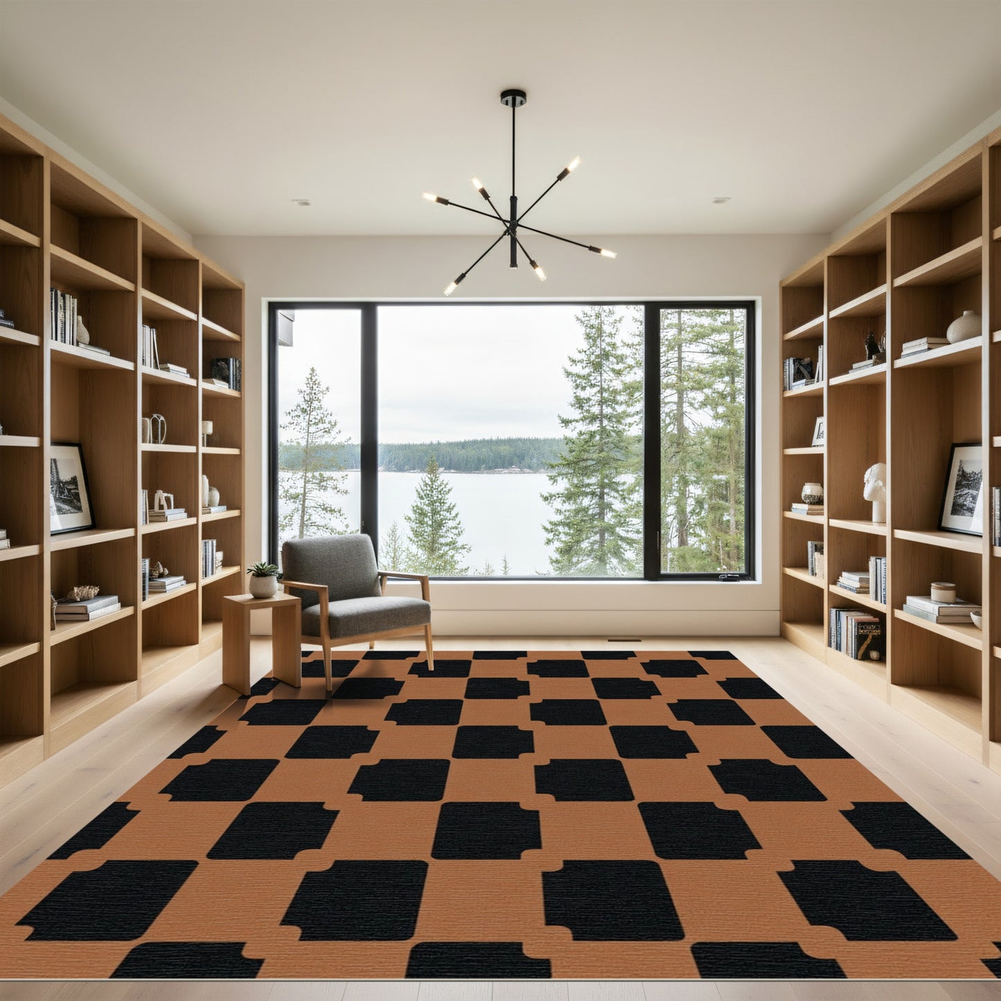 Brown Black Checkerboard Squares Rug