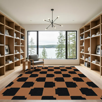Brown Black Checkerboard Squares Rug