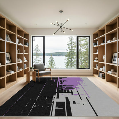 Minimalist black purple geometric fragmentation Rug