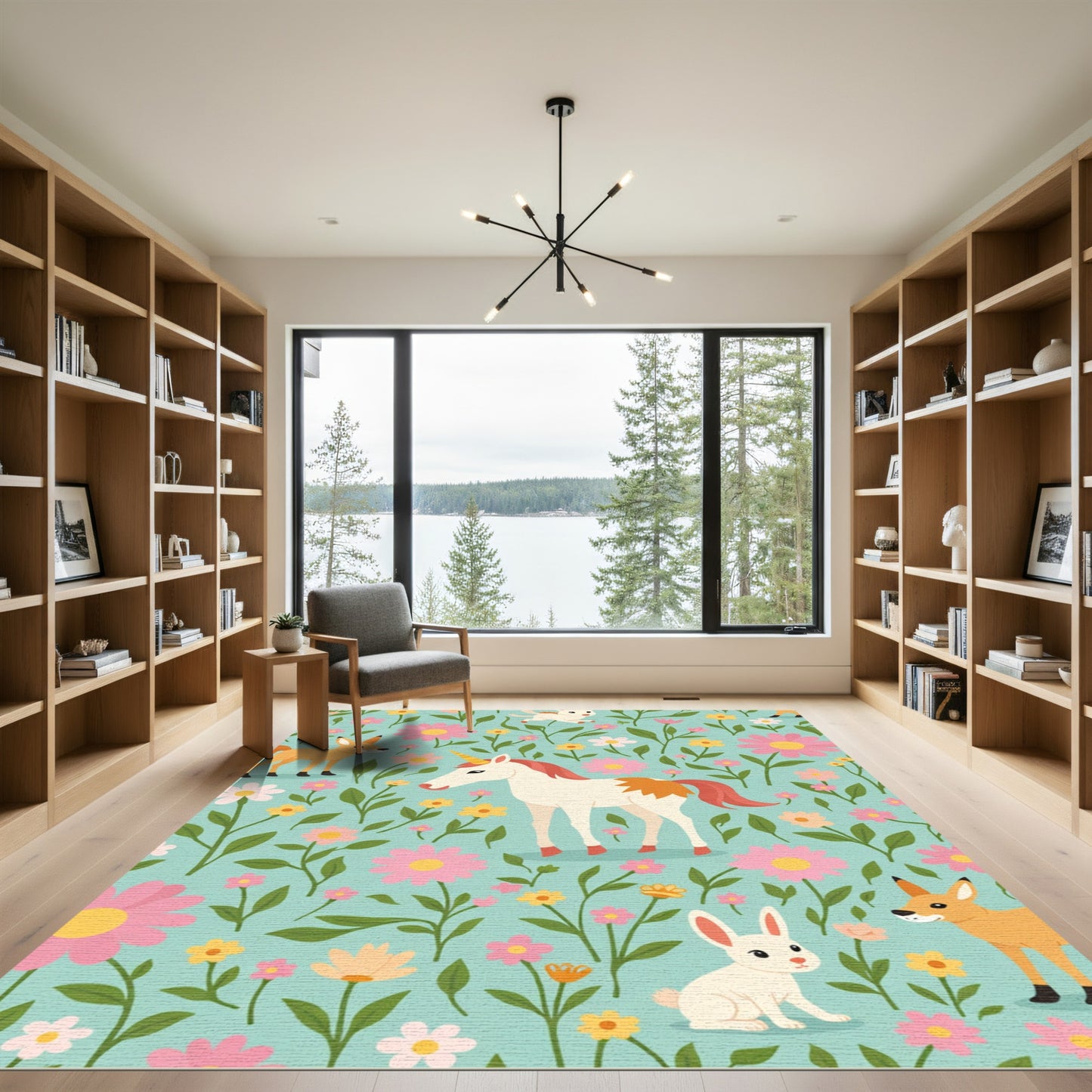 Whimsical Floral Animals Enchanted Meadow Rug