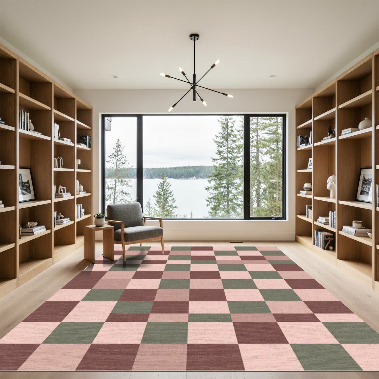 Terracotta Sage Pink Checkerboard Squares Rug