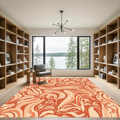 Warm Peach Swirl Floral Rug