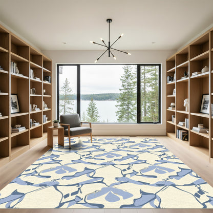 Light Blue Abstract Floral Swirl Rug