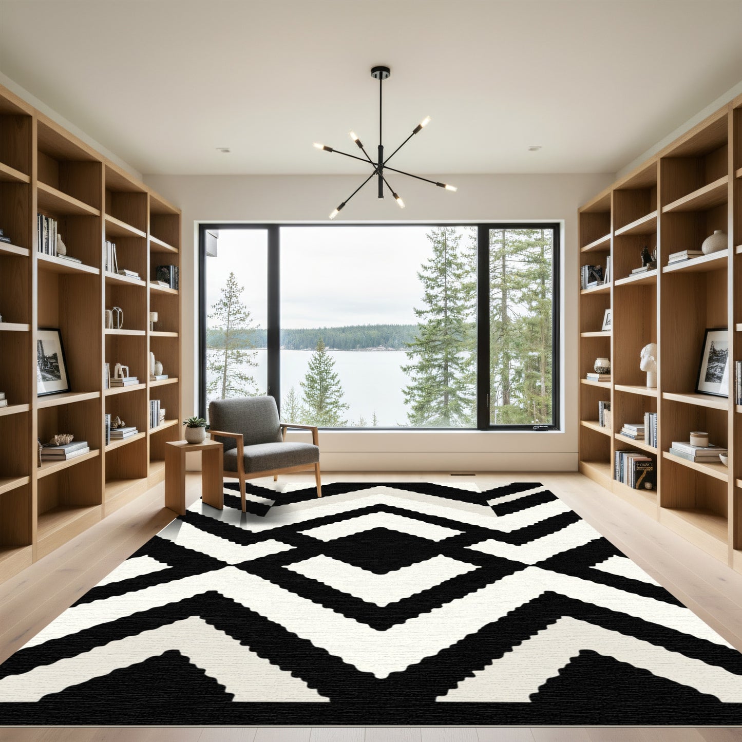Black Cream Zigzag Diamond Rug