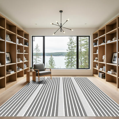 Contemporary Gray Vertical Line Composition Rug