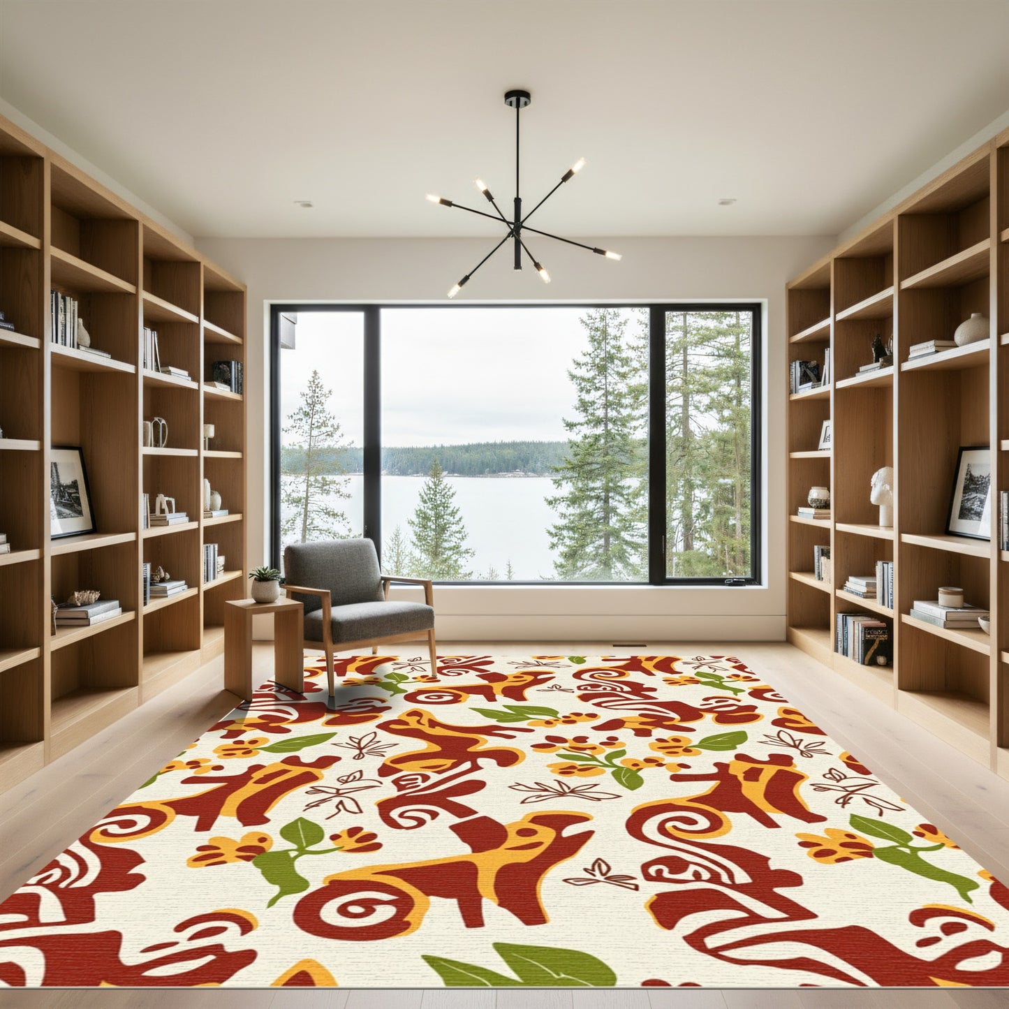 Terracotta Yellow Floral Animal Whimsy Rug