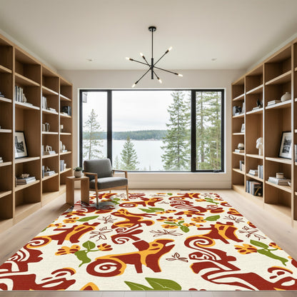 Terracotta Yellow Floral Animal Whimsy Rug