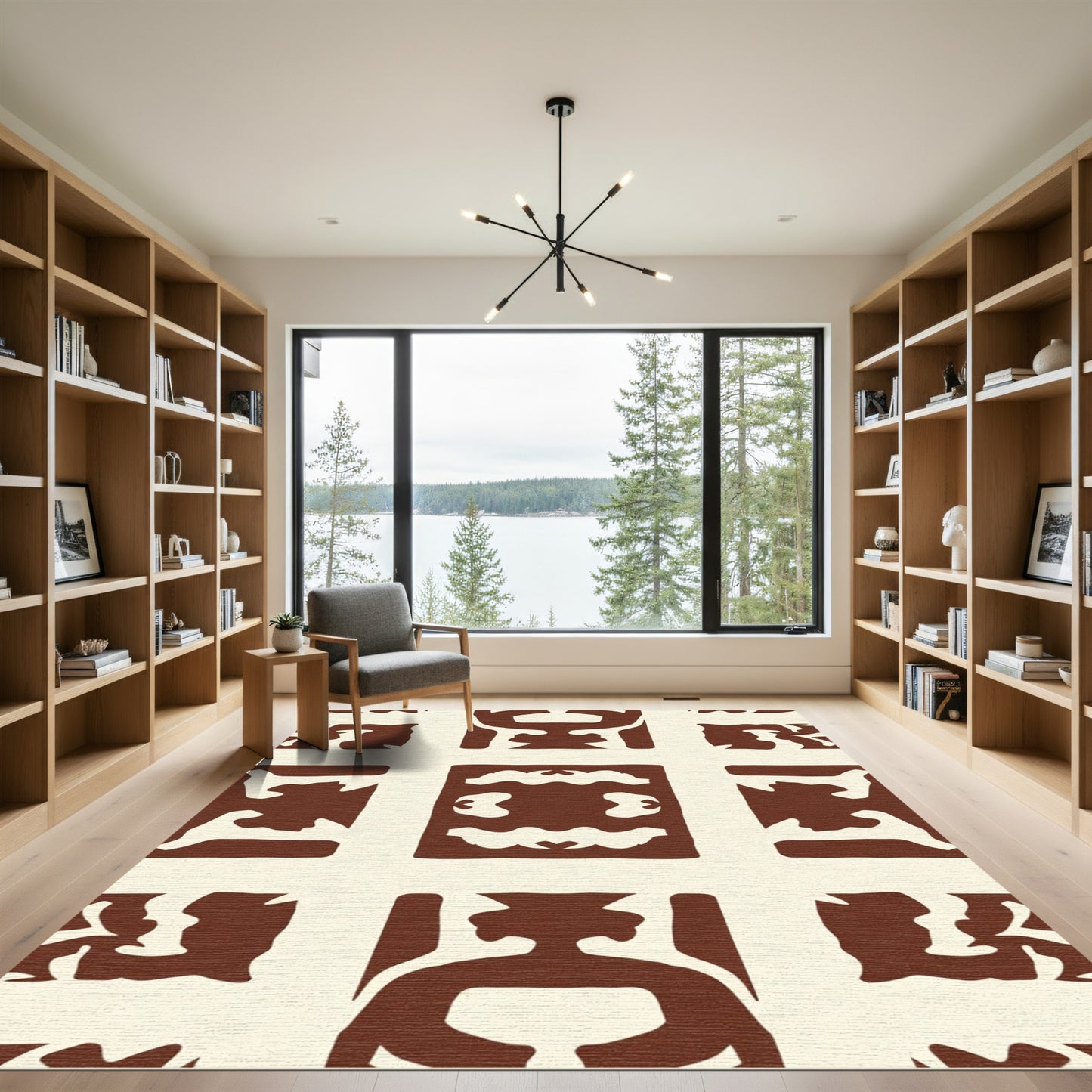 Brown Cream Abstract Art Tiling Rug