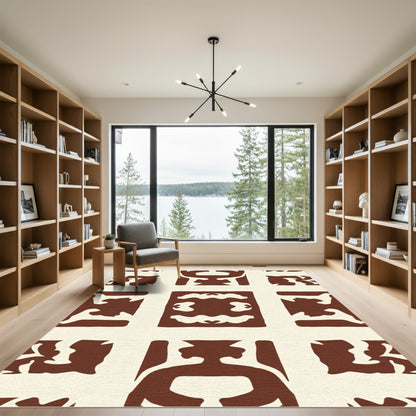 Brown Cream Abstract Art Tiling Rug