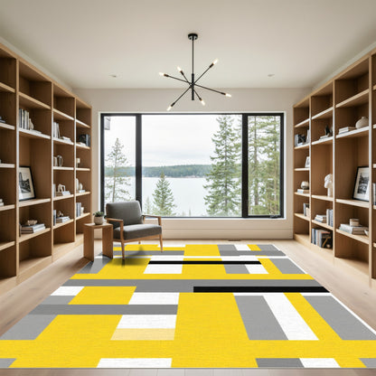 Bold Yellow Geometric Stripe Overlay Rug