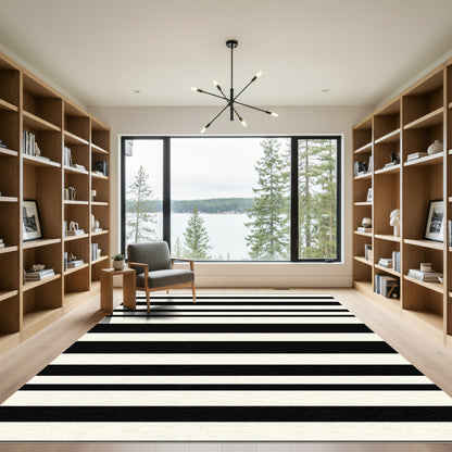 Bold Black and White Striped Rug