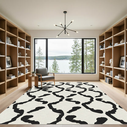 Abstract Black Organic Swirl Rug