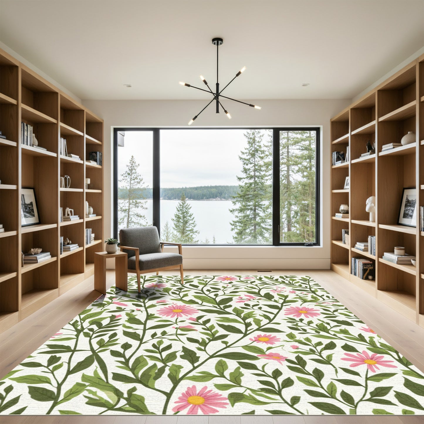 Delicate Pink Daisy Garden Vines Rug