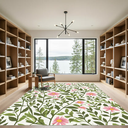 Delicate Pink Daisy Garden Vines Rug