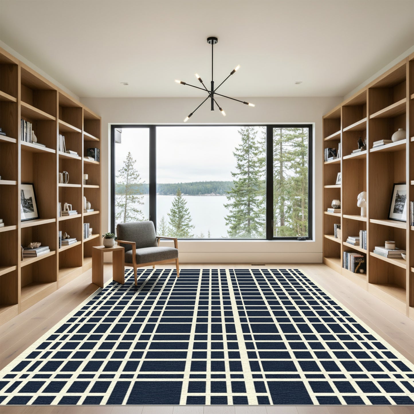 Navy Cream Intersecting Grid Rug