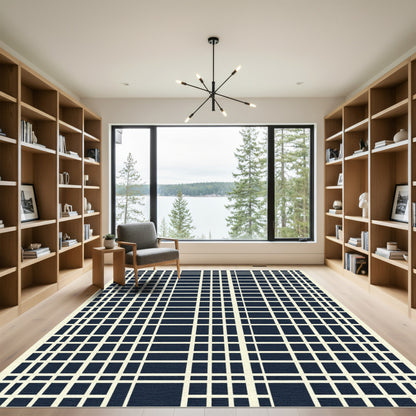 Navy Cream Intersecting Grid Rug