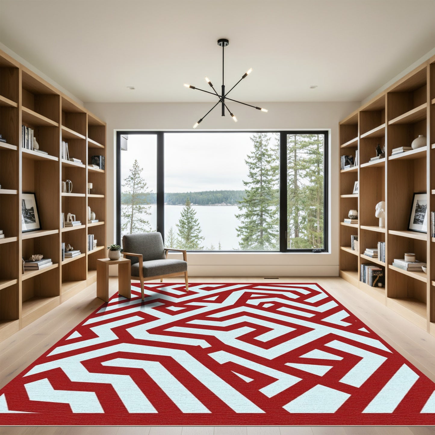 Crimson White Interlocking Maze Rug
