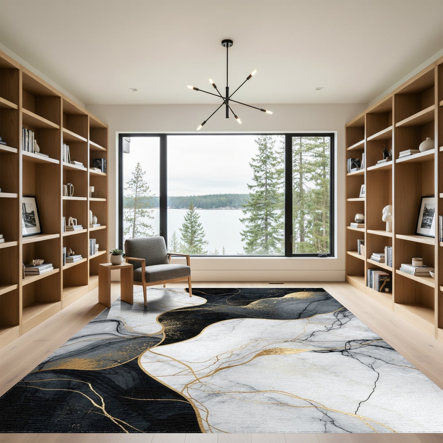 Black Gold Veined Marble Rug