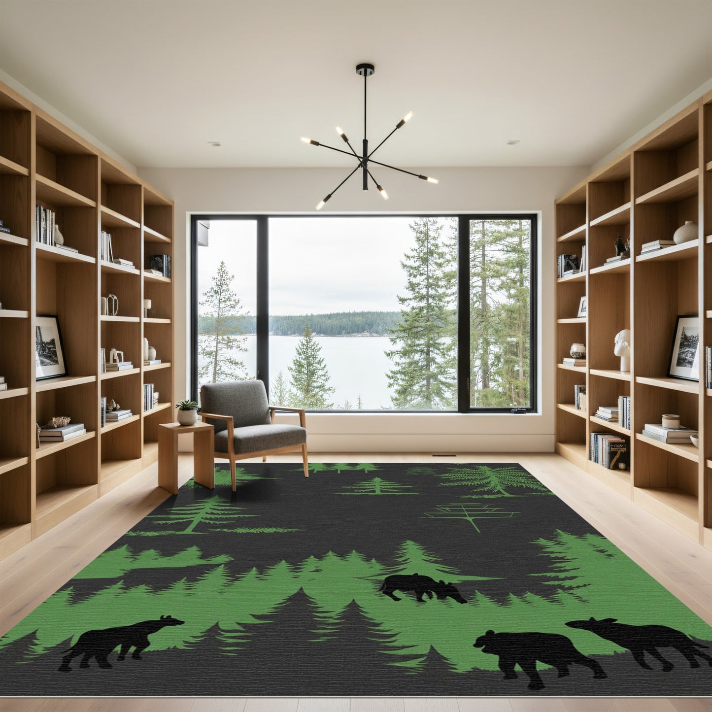 Forest Creatures Green Silhouette Rug