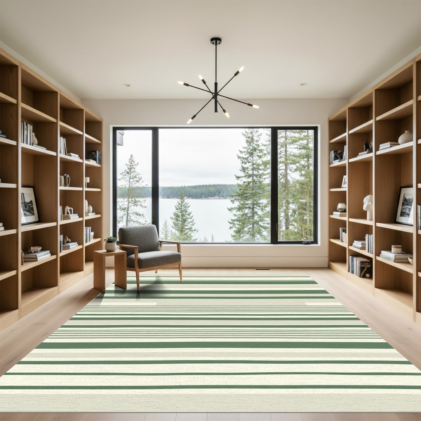Minimalist Green Cream Stripe Rug