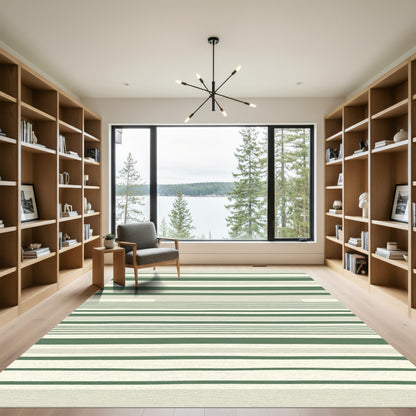 Minimalist Green Cream Stripe Rug