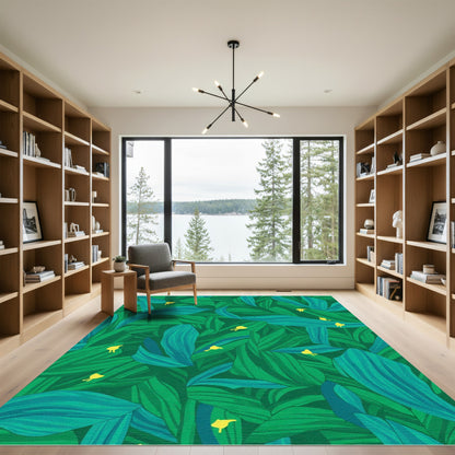 Green And Teal Leafy Meadow Rug