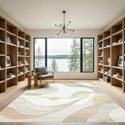 Abstract Golden Gray Waves Rug