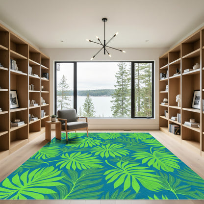 Vibrant Lime Green Tropical Leaf Rug