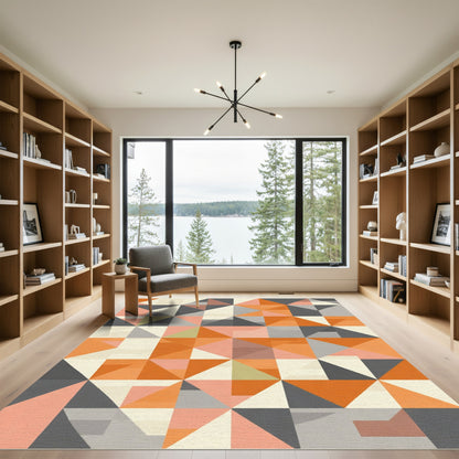 Geometric Orange Peach Gray Abstract Rug