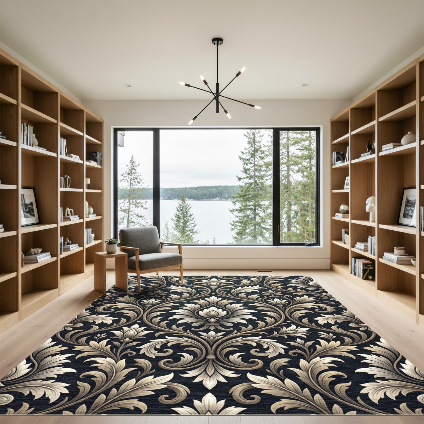 Ornate Cream Acanthus Leaf Scroll Rug