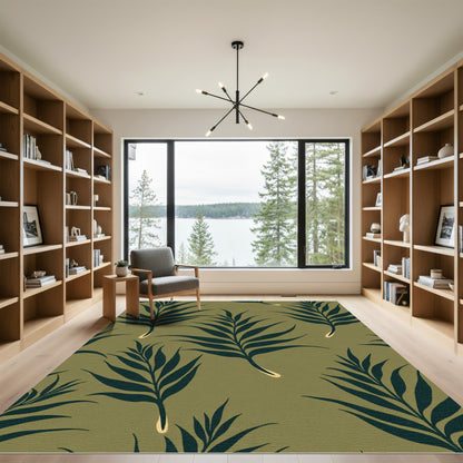 Dark Green Palm Frond Scatter Rug
