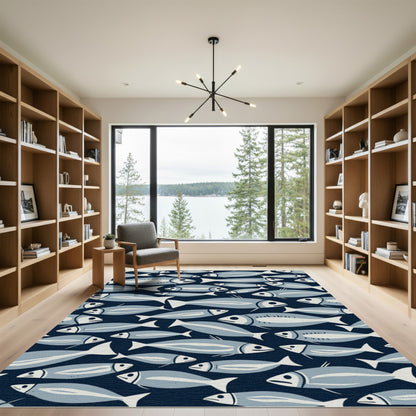 School of Fish Blue Background Rug
