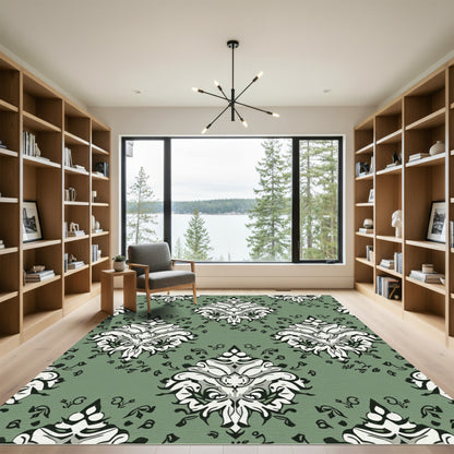 Sage Green Floral Crest Arrangement Rug
