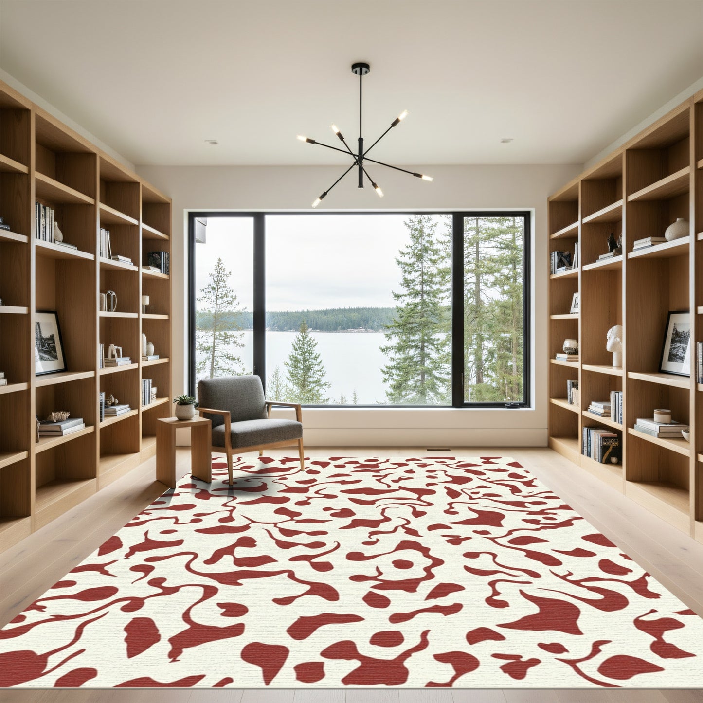 Crimson Abstract Organic Collage Rug