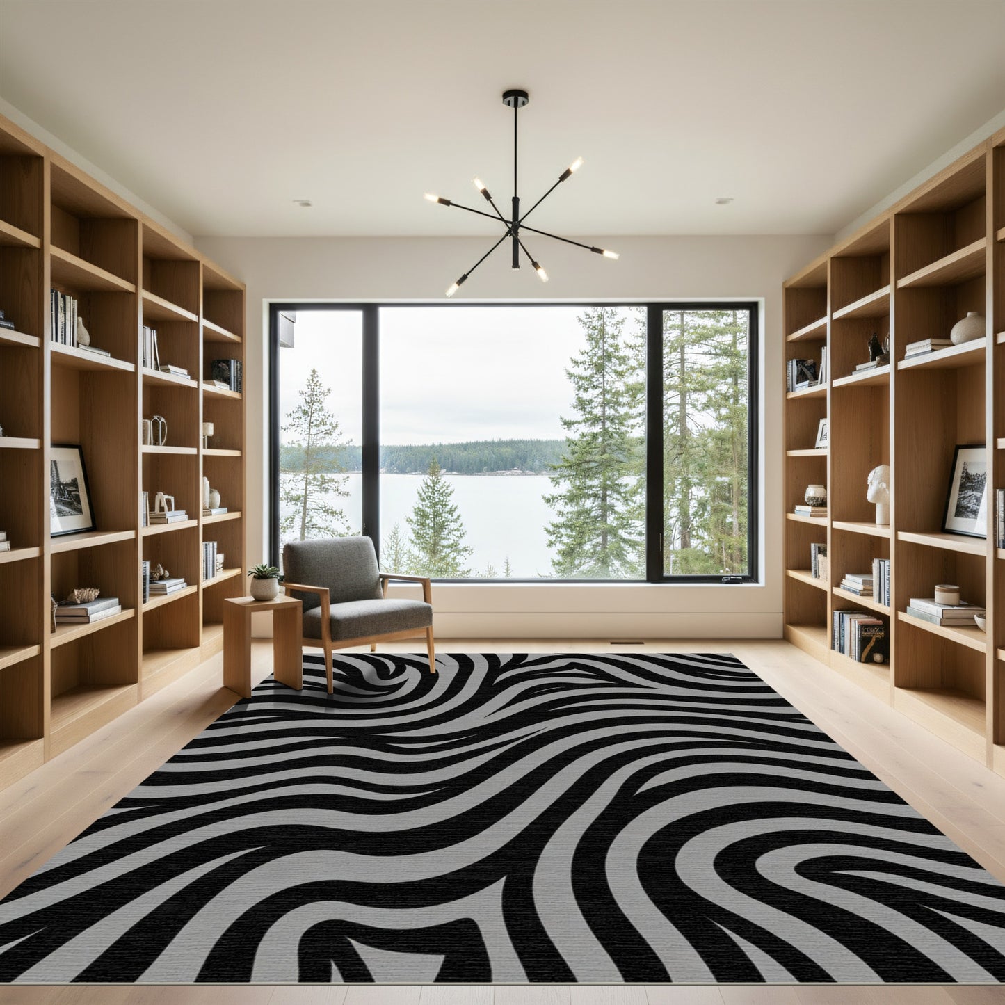 Monochrome Abstract Swirl Zebra Rug