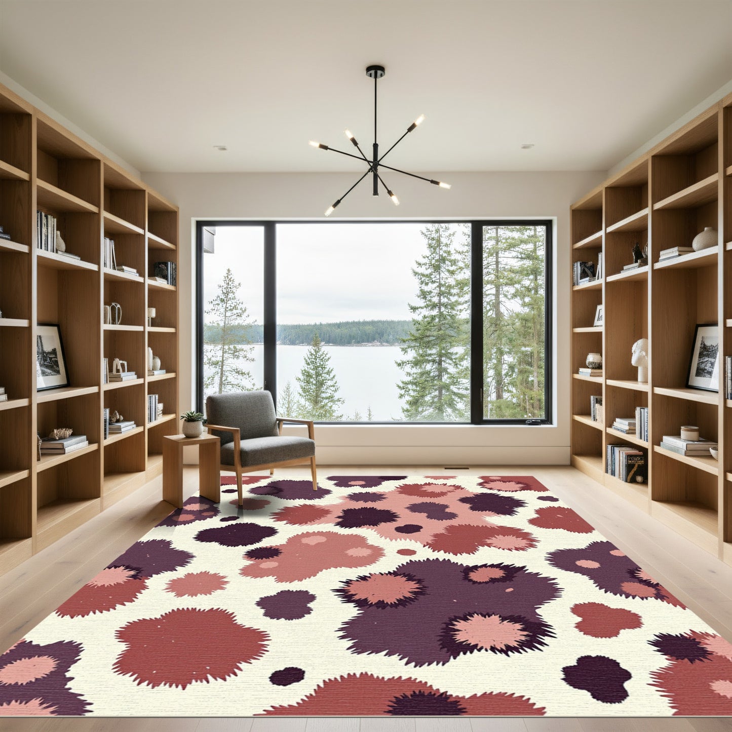 Spiky Rust Plum Abstract Blooms Rug