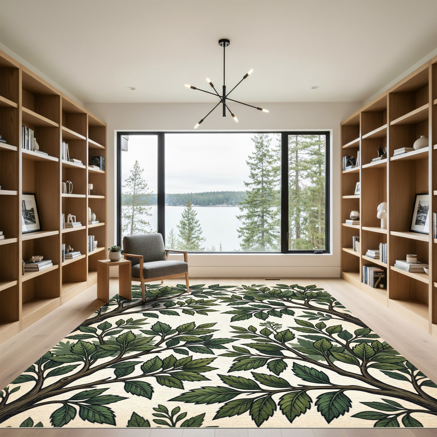 Green Leafy Branches Vintage Botanical Rug