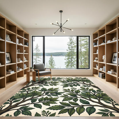Green Leafy Branches Vintage Botanical Rug