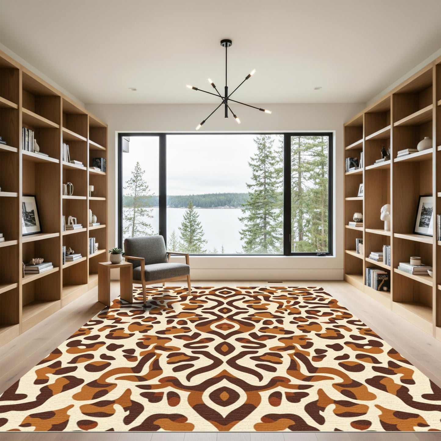 Brown Leopard Scrollwork Overlay Rug