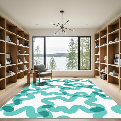 Teal Wavy Lines Overlapping Texture Rug