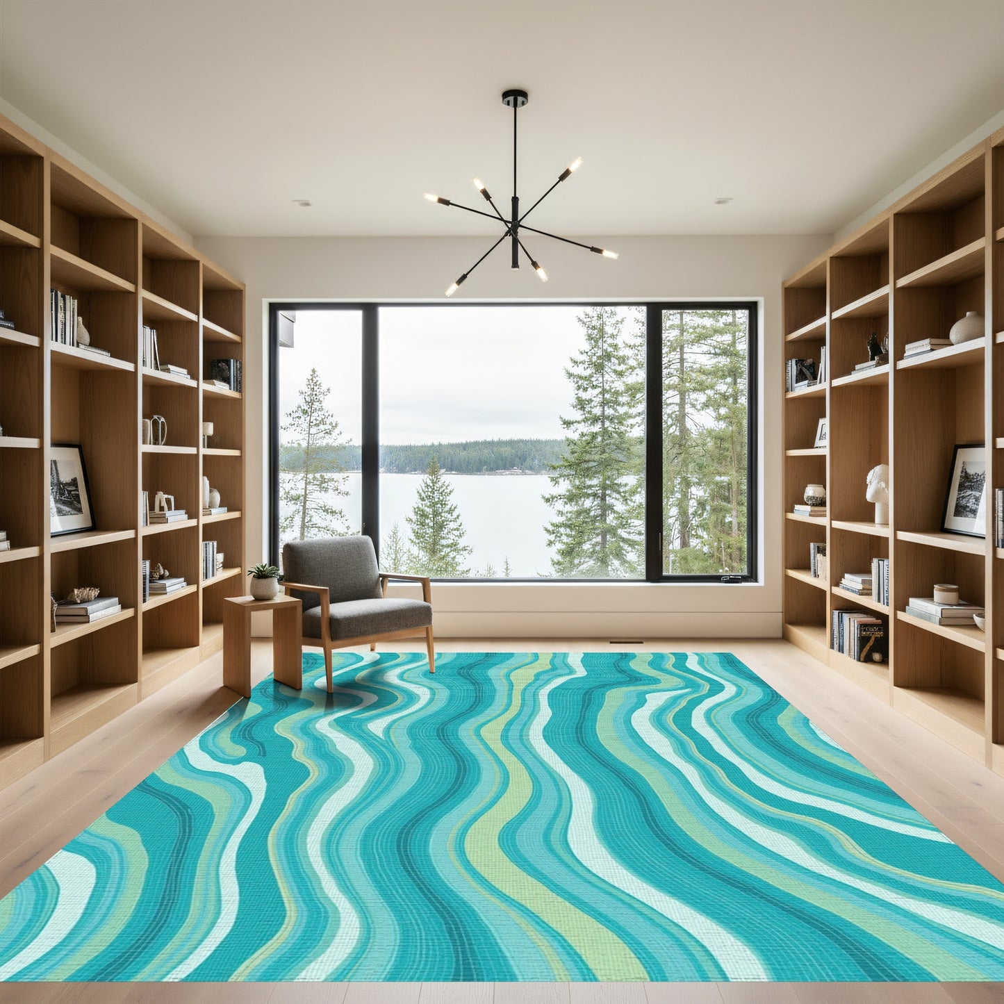 Teal Wavy Fluid Abstract Rug