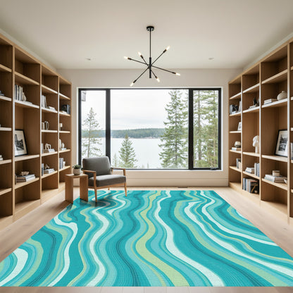 Teal Wavy Fluid Abstract Rug