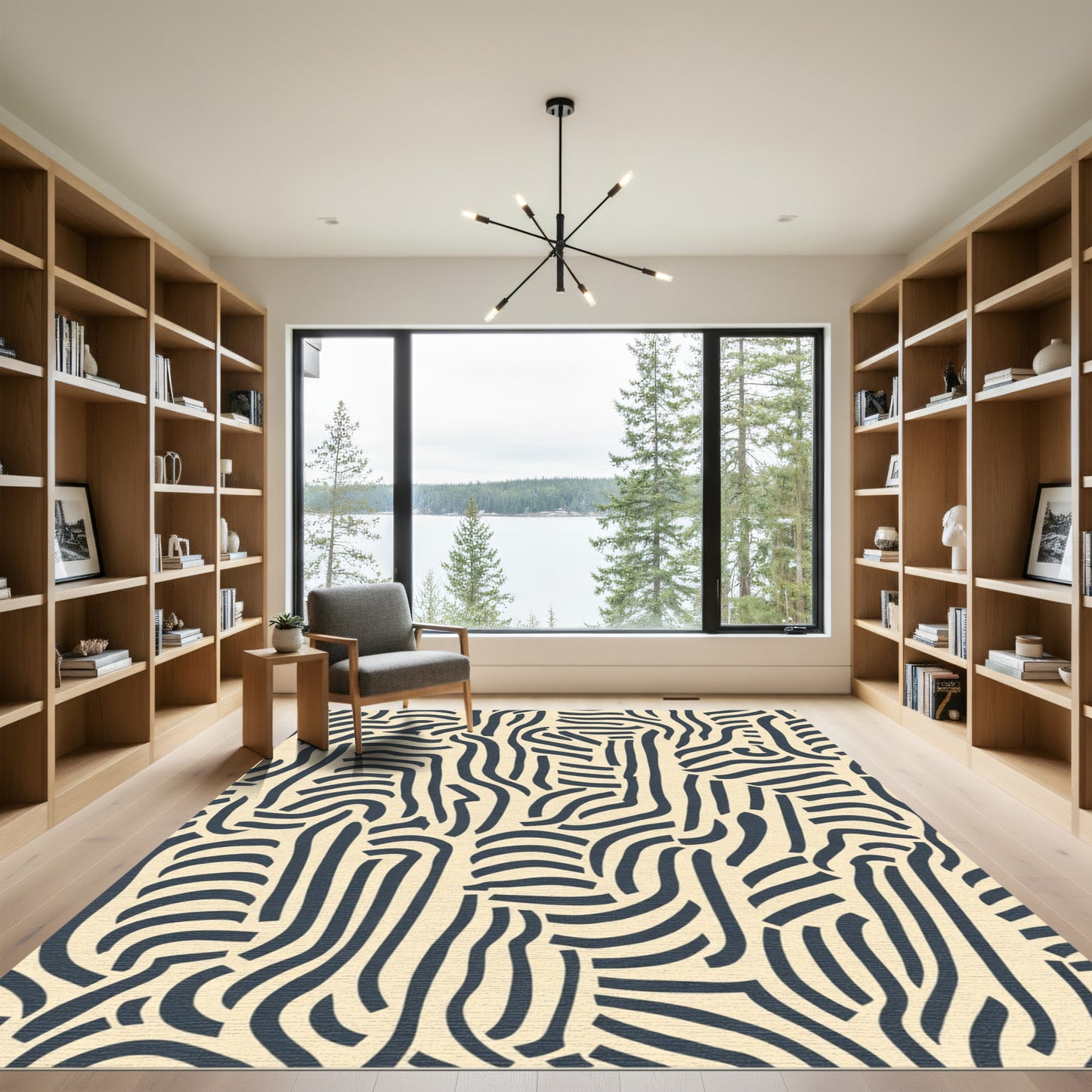 Cream Navy Abstract Organic Lines Rug