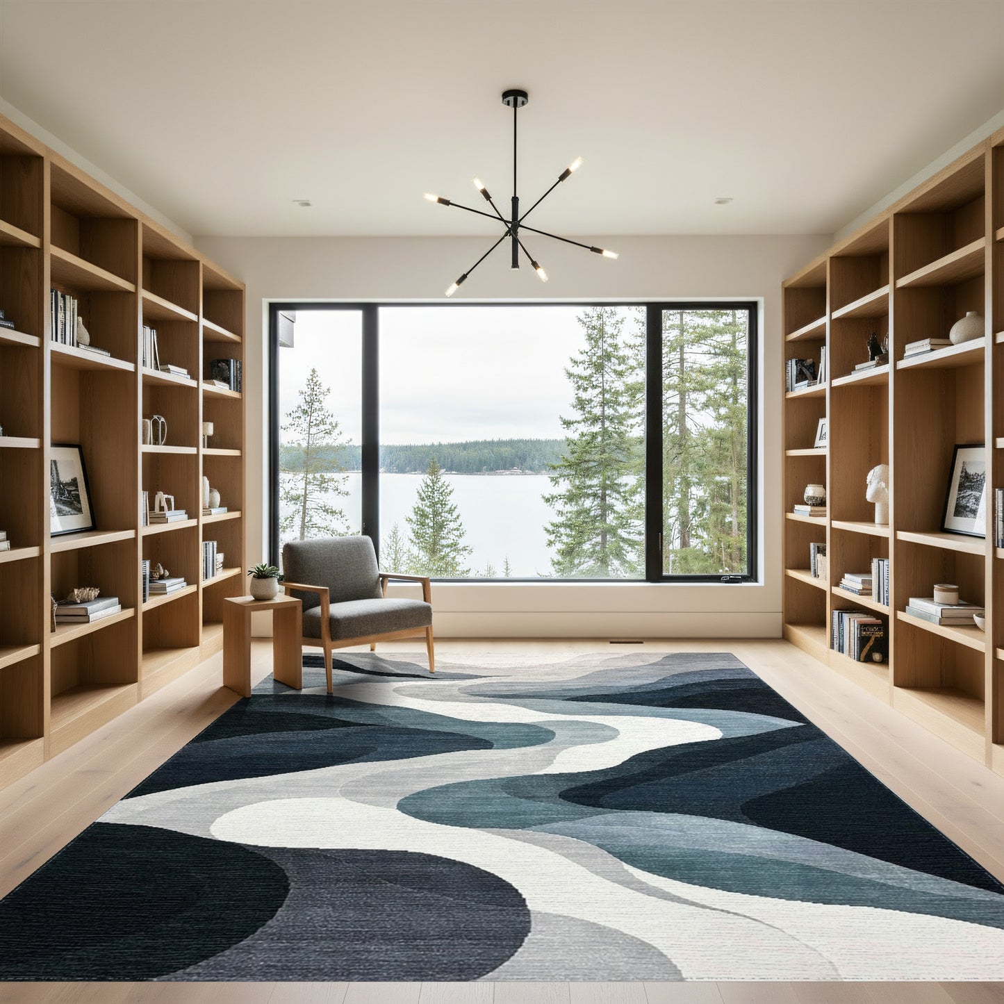 Grayscale Layered Waves Rug