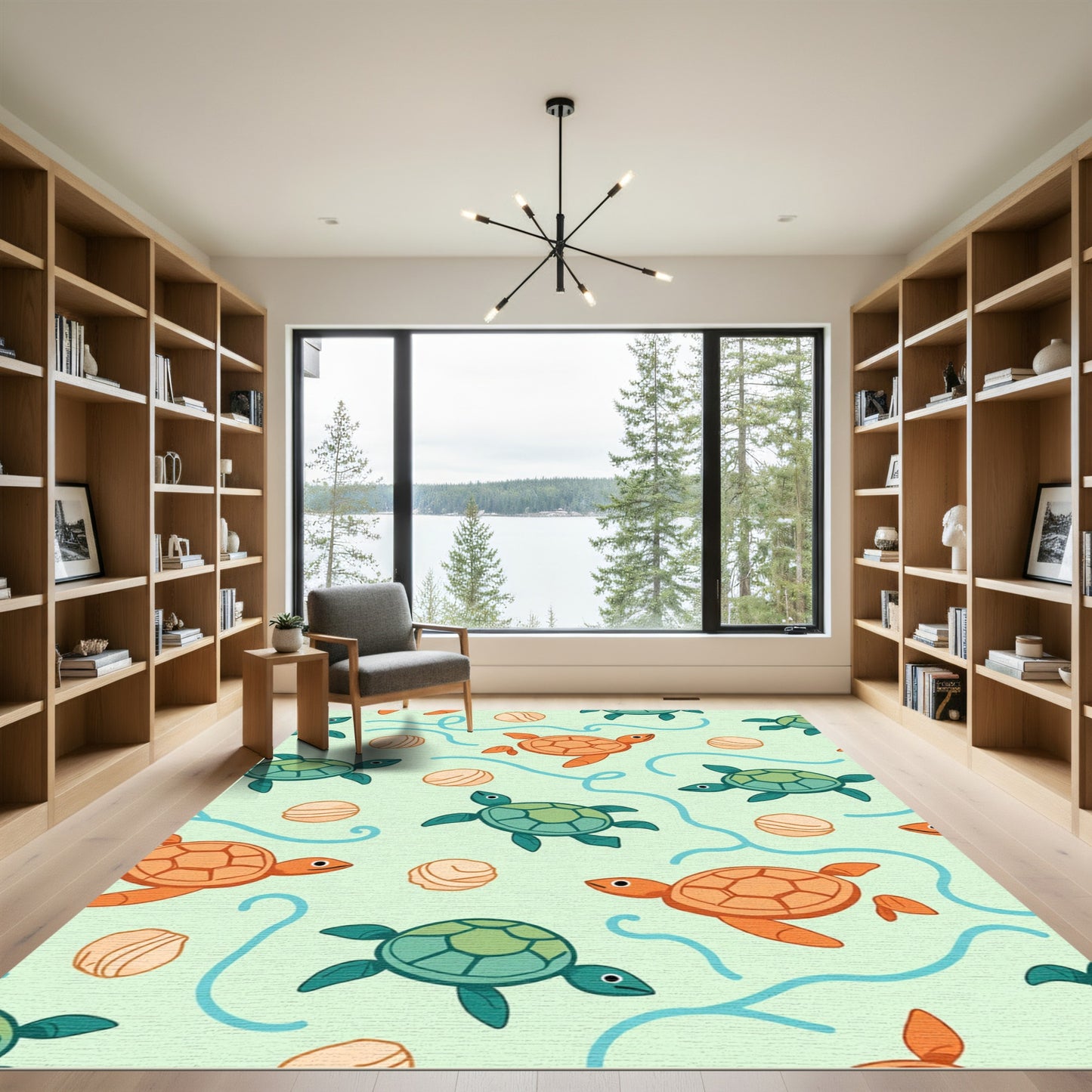 Playful Sea Turtles Aqua Background Rug