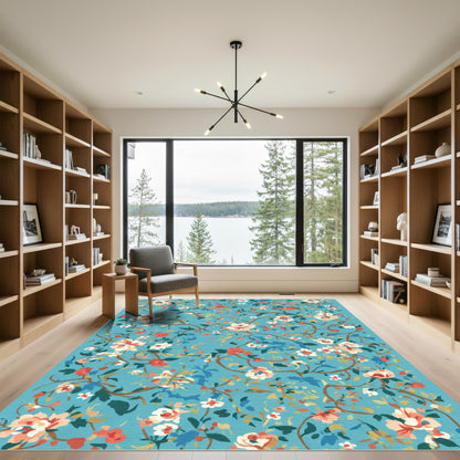 Coral Blush Peony Vine Blossom Rug