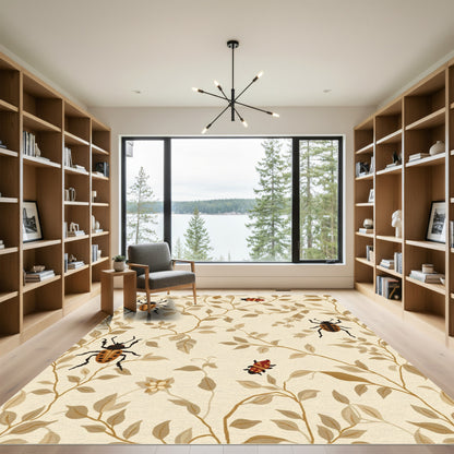 Beetles and Branches Beige Botanical Rug
