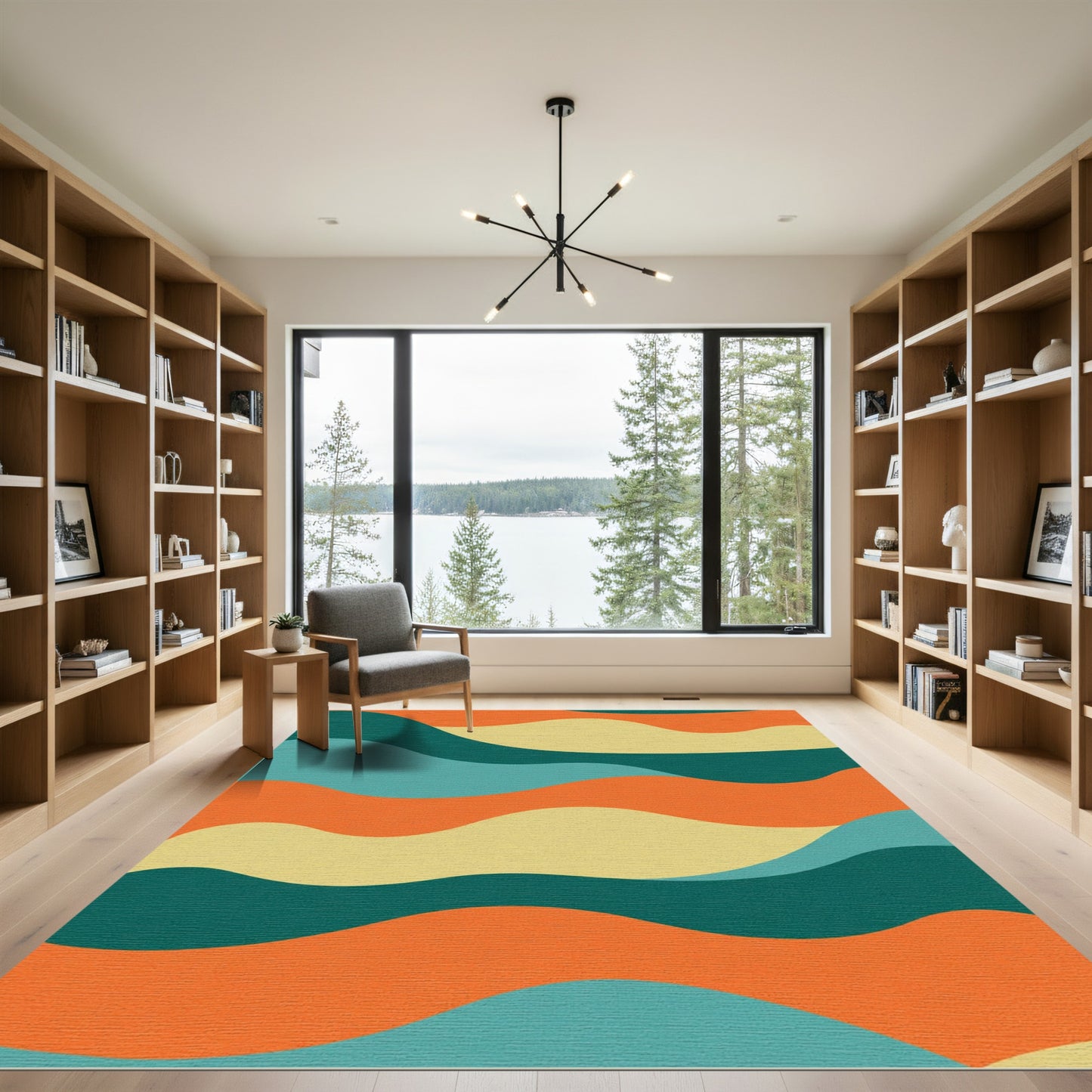 Retro Orange Teal Cream Wave Rug