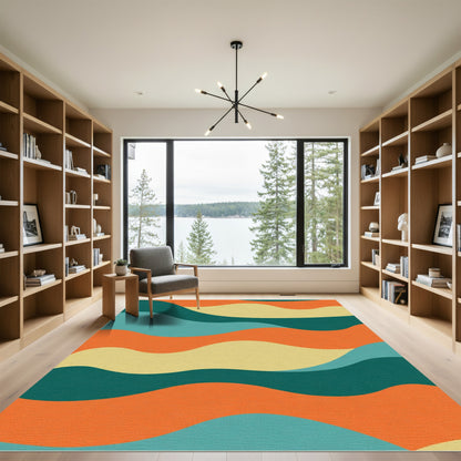 Retro Orange Teal Cream Wave Rug